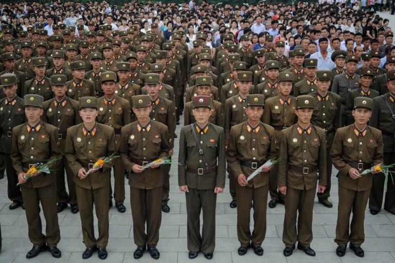 جنود من جيش كوريا الشمالية في بيونغ يانغ. 8 يوليو 2018. ا ف ب