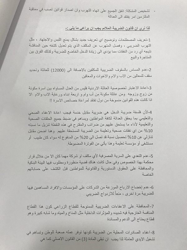 رؤية النقابات المهنية بمسودة مشروع قانون ضريبة الدخل