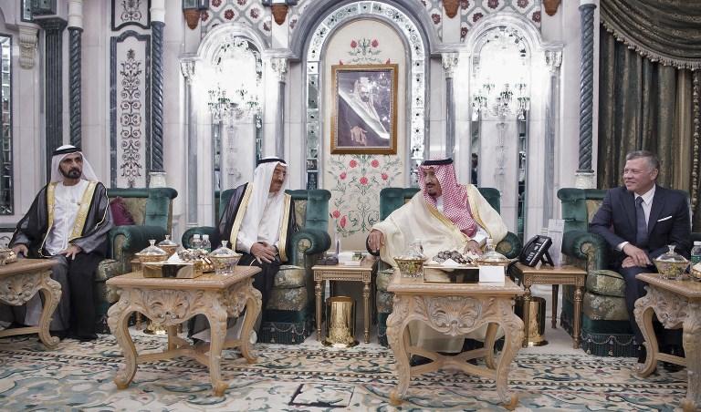 الملك عبد الله الثاني خلال قمة رباعية في مكة مع قادة السعودية والكويت والإمارات. 11 يونيو 2018. ا ف ب