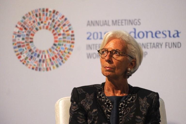مديرة صندوق النقد الدولي كريستين لاجارد خلال مشاركتها في مؤتمر اقتصادي في إندونيسيا. أ ف ب