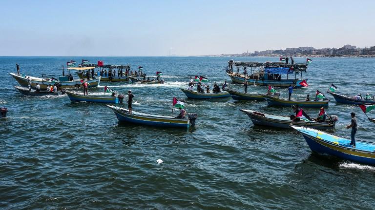 صورة أرشيفية لقوارب على مقربة من الشاطئ في قطاع غزة 10 يوليو 2018. أ ف ب 