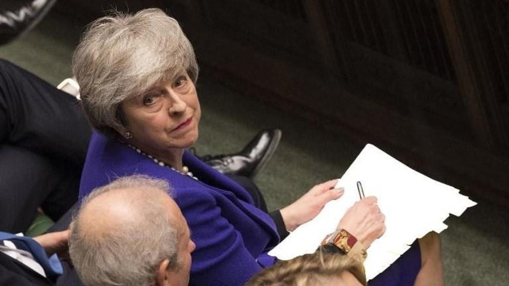 صورة أرشيفية لرئيسة الوزراء البريطانية تيرزا ماي في البرلمان، 30 يناير 2019. أ ف ب 