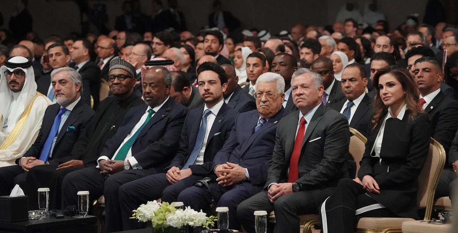 جانب من الجلسة الافتتاحية للمنتدى الاقتصادي العالمي حول الشرق الأوسط وشمال أفريقيا، 6 أبريل 2019. (الديوان الملكي الهاشمي)