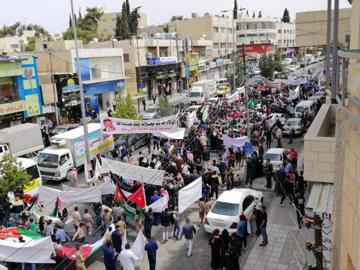 مسيرة لدعم مواقف الملك تجاه القدس في لواء ماركا شرق عمّان. مجحم العجارمة / المملكة