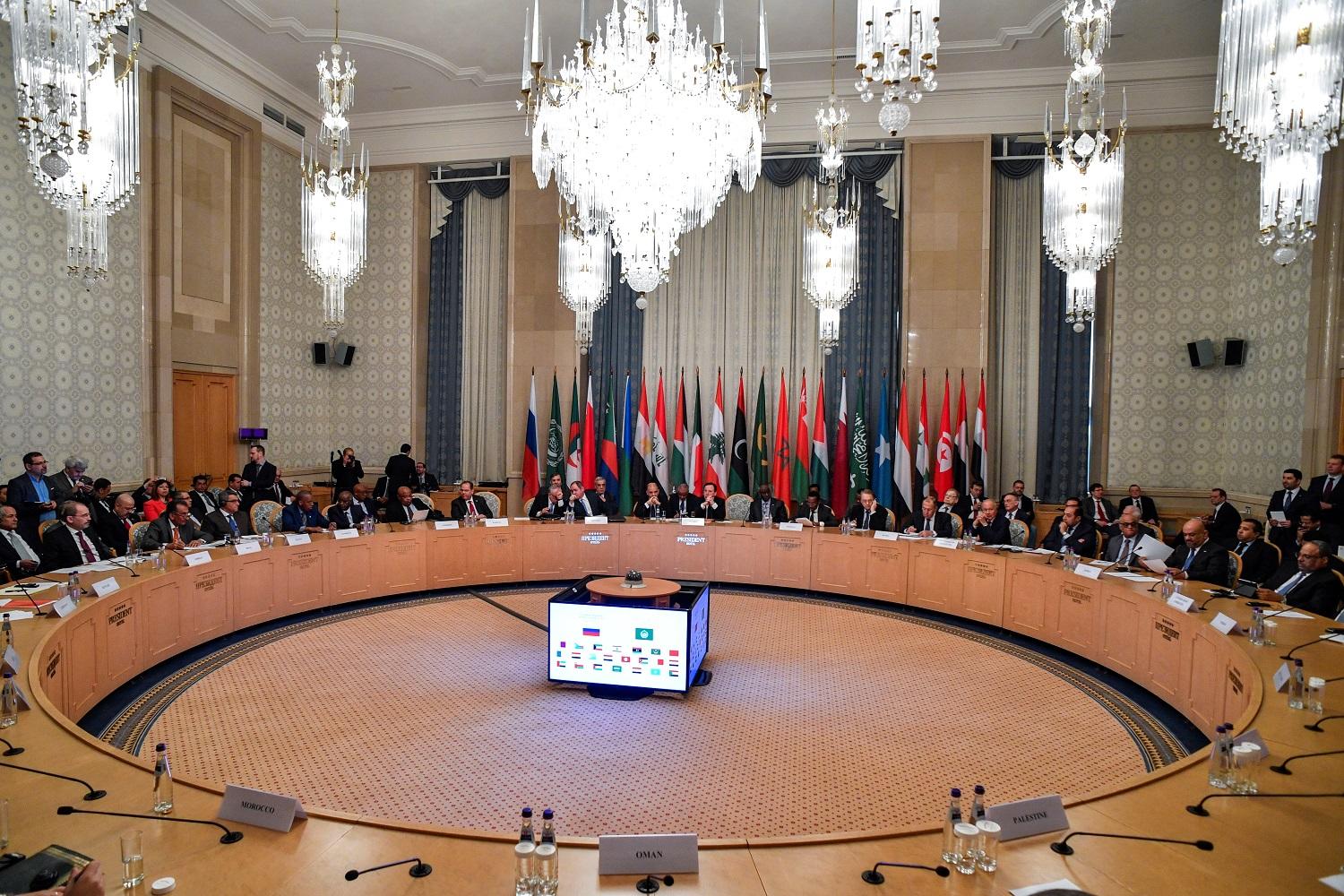 ممثلو وزارات الخارجية في دول الجامعة العربية في موسكو، 16 أبريل 2019. أ ف ب