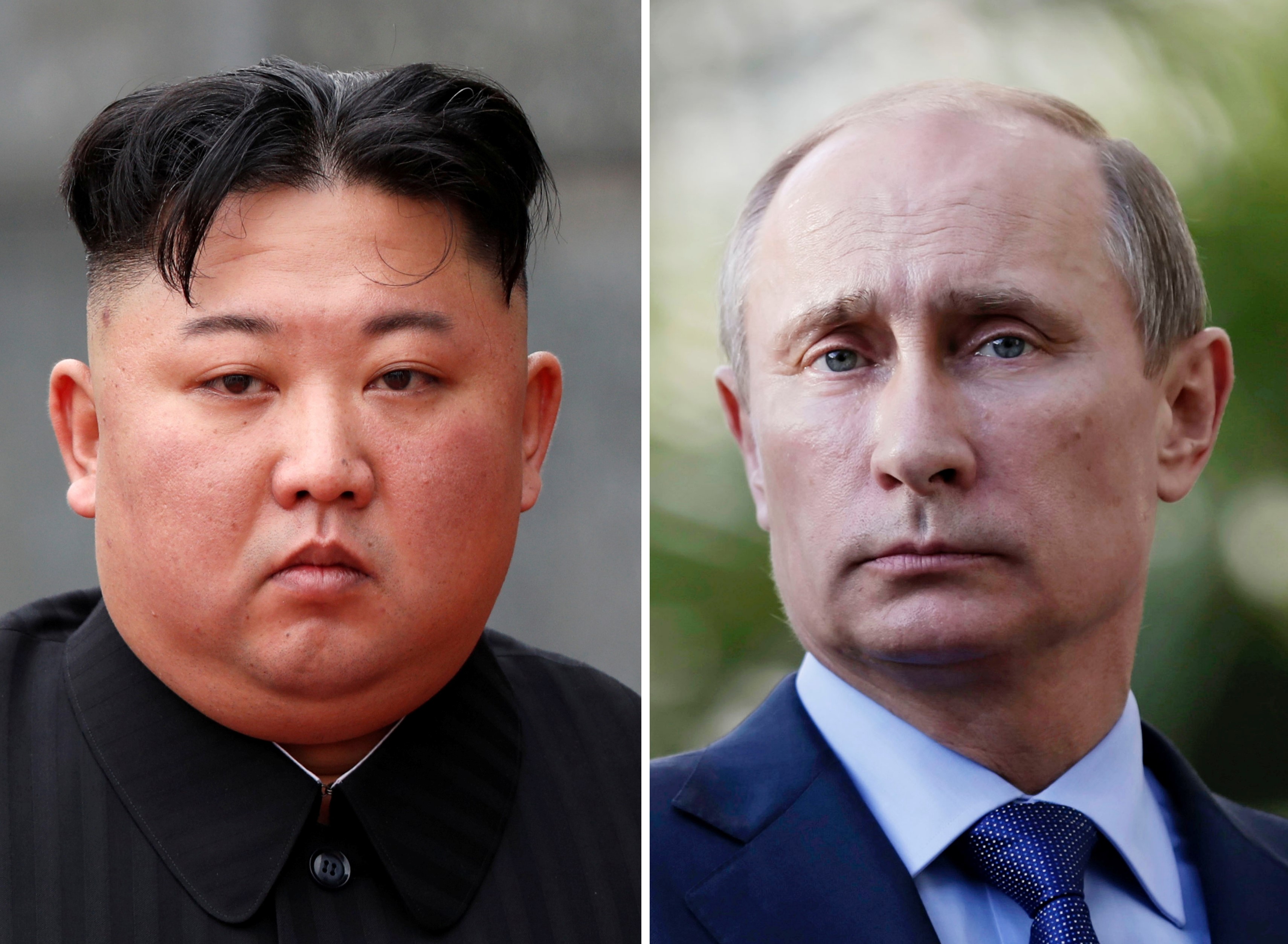الرئيس فلاديمير بوتين (يمين)، والزعيم الكوري الشمالي كيم جونغ أون (يسار). رويترز