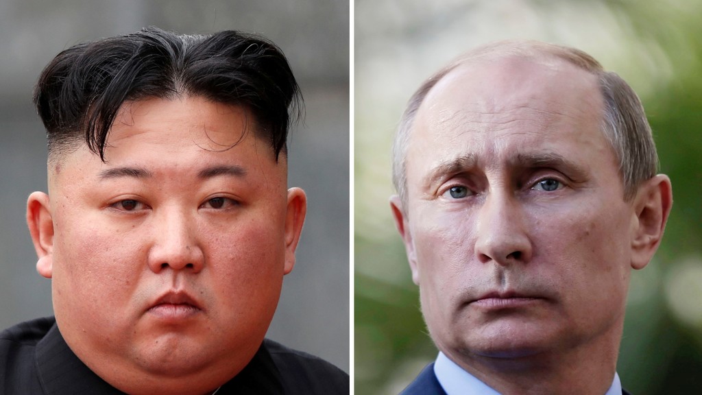 الرئيس فلاديمير بوتين (يمين) والزعيم الكوري الشمالي كيم جونغ أون (يسار) . رويترز