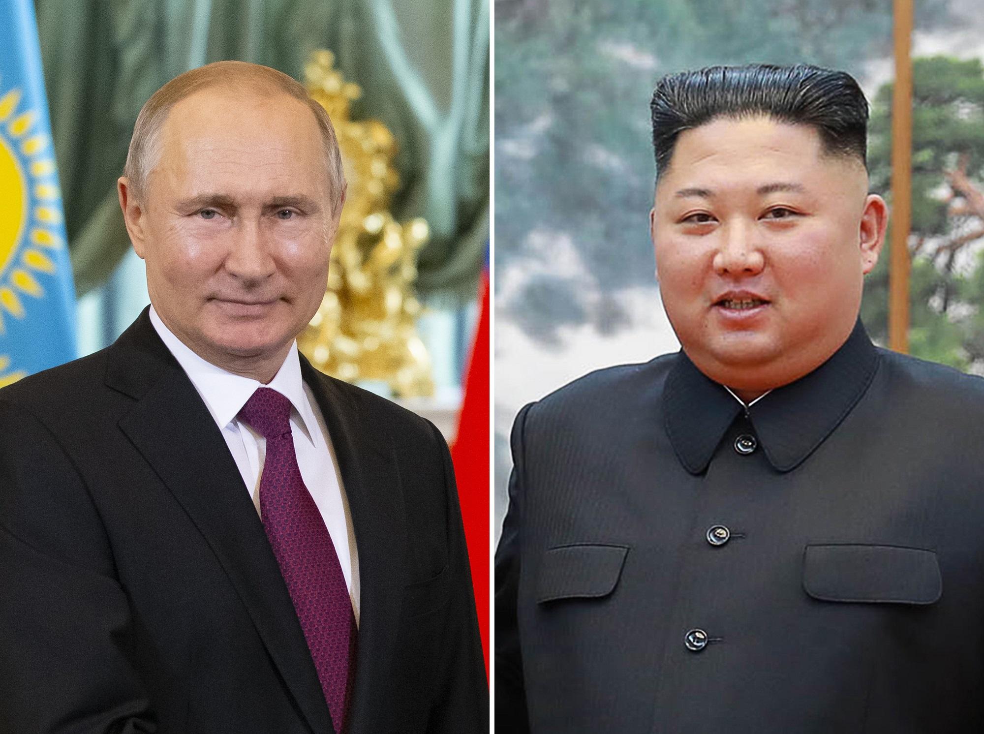 صورة أرشيفية للزعيمين الروسي فلاديمير بوتين والكوري الشمالي كيم جونغ أون. أ ف ب 