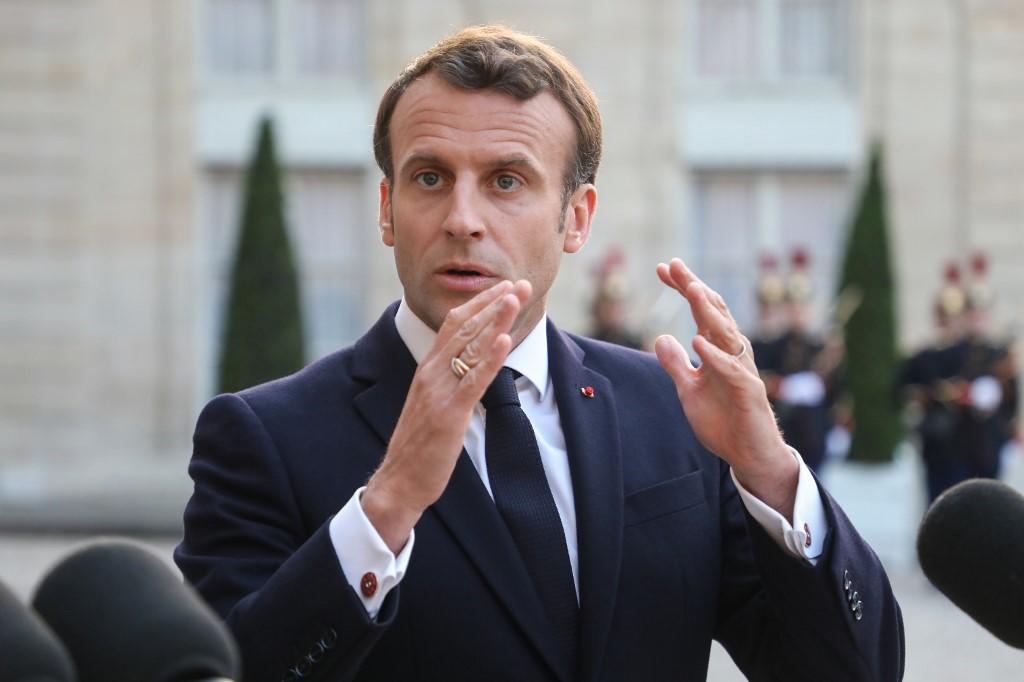 الرئيس الفرنسي إيمانويل ماكرون أمام قصر الإليزيه في العاصمة باريس، 20 أيار/مايو 2019. لودوفيك مارين/ أ ف ب