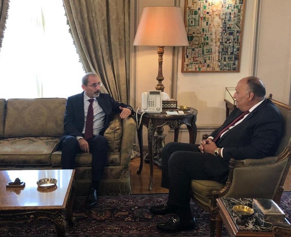 لقاء وزير الخارجية أيمن الصفدي مع نظيره المصري سامح شكري. (وزارة الخارجية الأردنية)