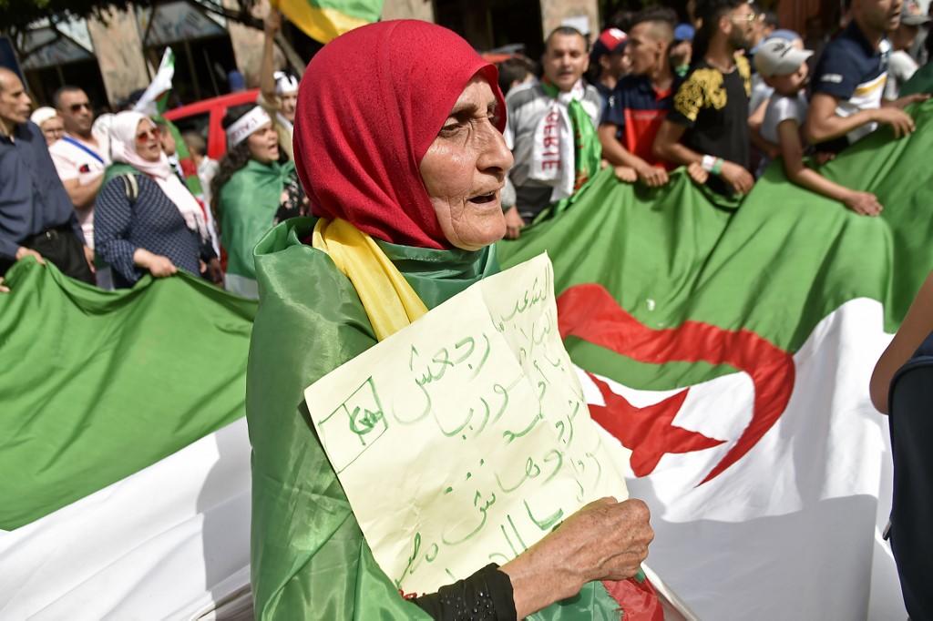 متظاهرون جزائريون يحملون العلم الوطني . 7 يونيو 2019. رياض كرمي / ا ف ب 