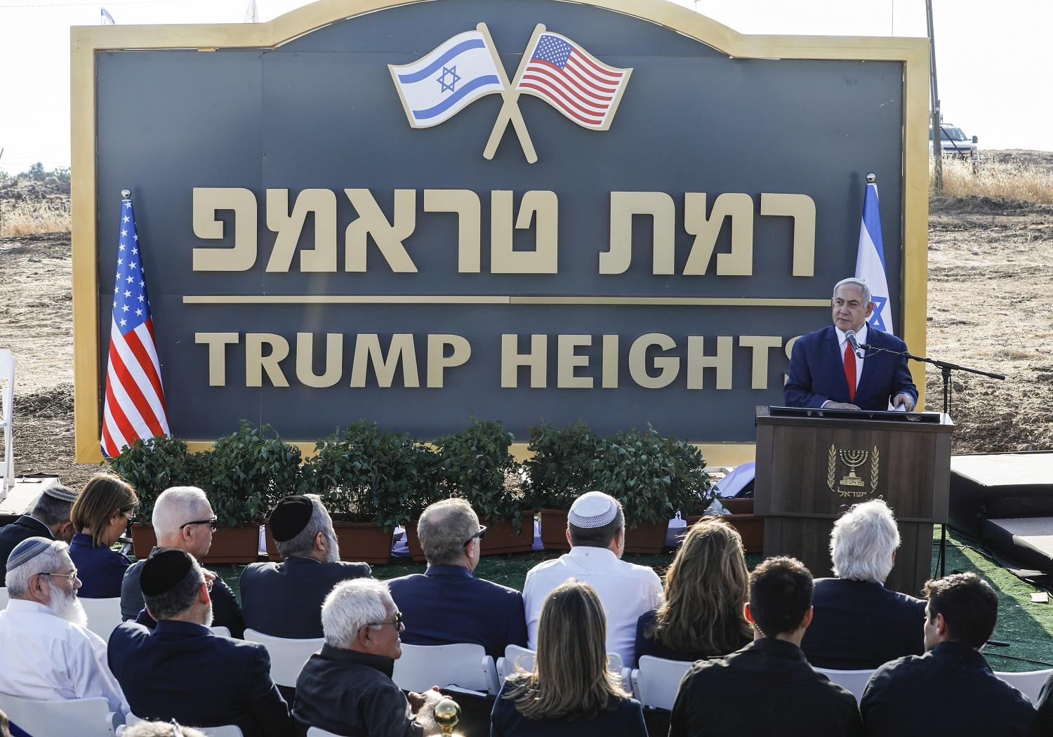 رئيس الوزراء الإسرائيلي بنيامين نتنياهو يفتتح مستوطنة باسم "رامات ترامب" في مرتفعات الجولان المحتلة، 16 حزيران/يونيو 2019. أ ف ب 