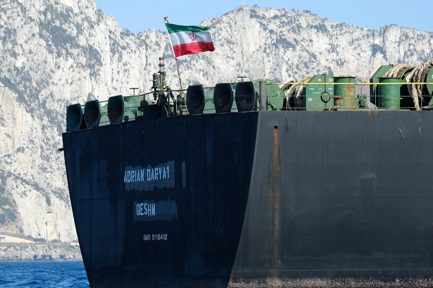 ناقلة النفط الإيرانية التي تغير اسمها إلى "أدريان داريا 1" قبالة جبل طارق، 18 أغسطس 2019. أ ف ب 