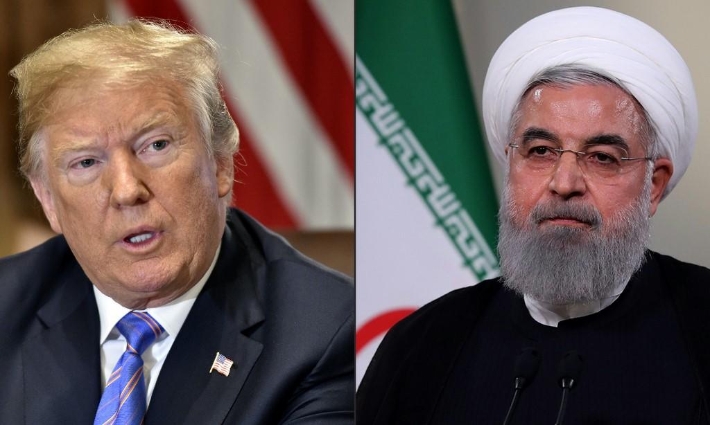 صورة الرئيس الايراني حسن روحاني(يمينا) والرئيس الأمريكي دونالد ترامب(يسارا) . أ ف ب
