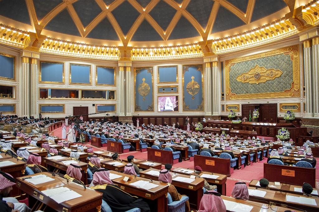مجلس الشورى السعودي قبل خطاب الملك سلمان بن عبد العزيز في العاصمة الرياض. 20 نوفمبر 2019 . أ ف ب