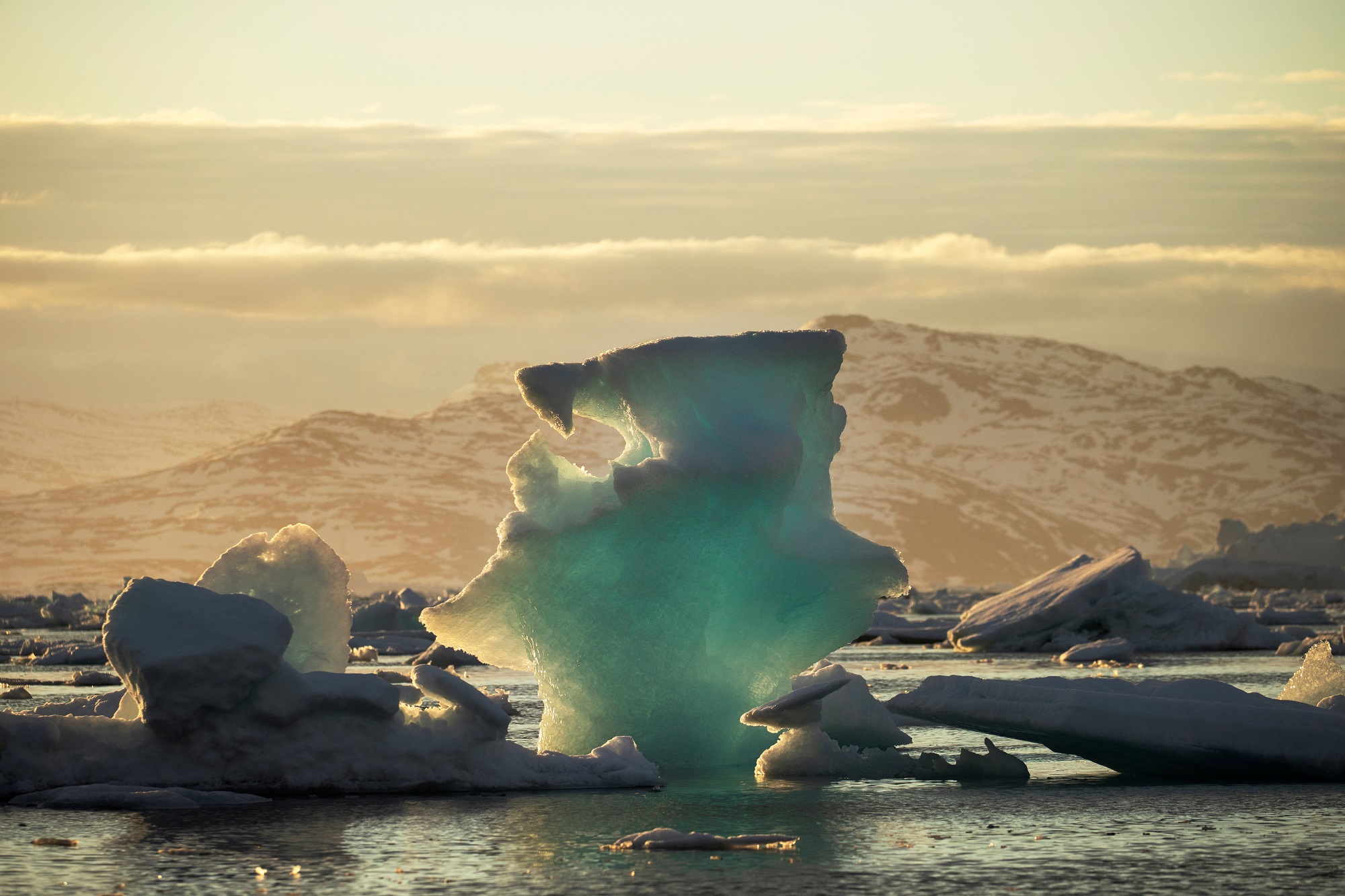 جبل جليدي يطفو في مضيق بحري بالقرب من تاسيلاق في غرينلاند. 16 حزيران/ يونيو 2018. لوكاس جاكسون/ رويترز