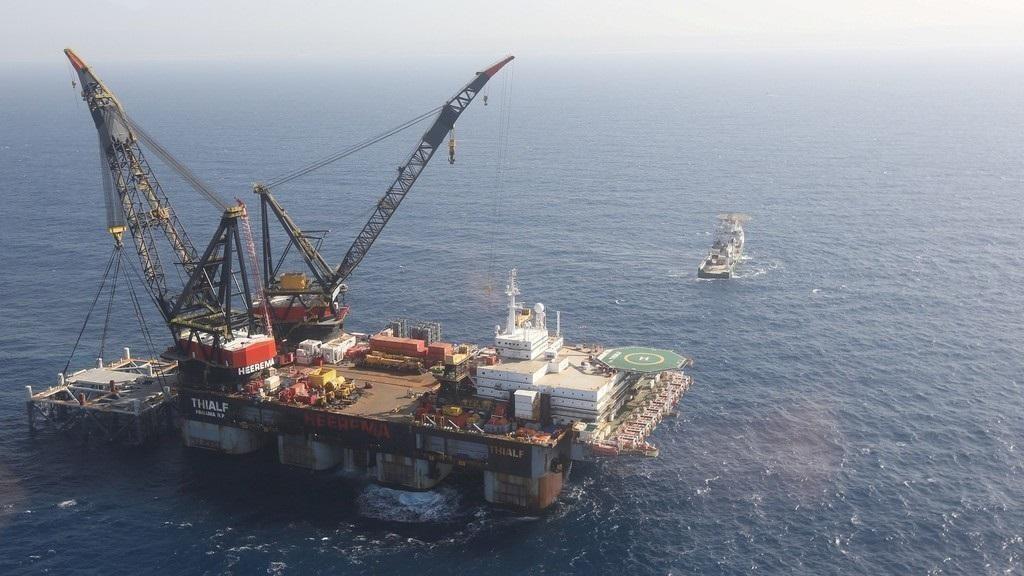 منظر جوي لمنصة حقل الغاز الطبيعي في ليفياثان في البحر الأبيض المتوسط. رويترز