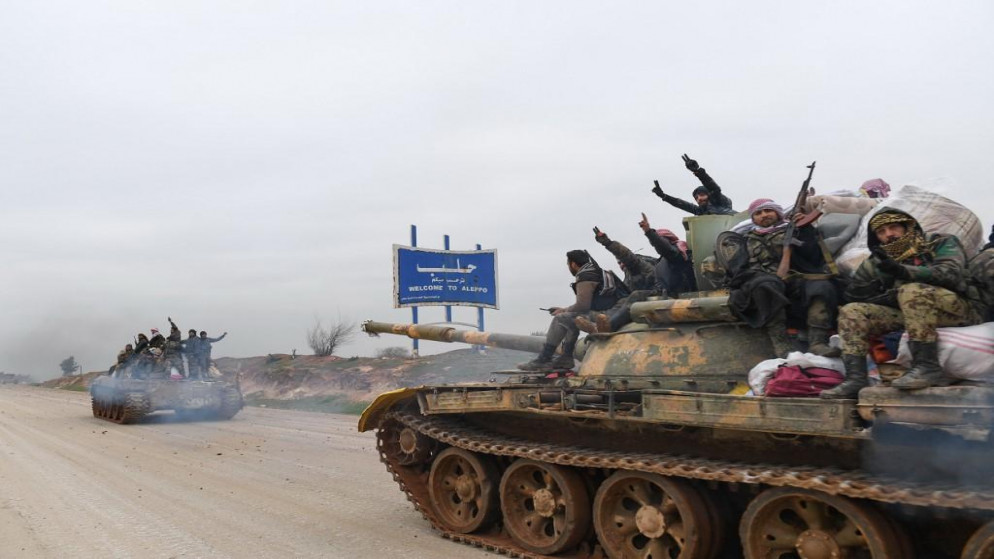 الجيش السوري يتجه نحو المناطق التي يسيطر عليها المسلحون في محافظة حلب الشمالية، 12 فبراير/شباط 2020. (أ ف ب)