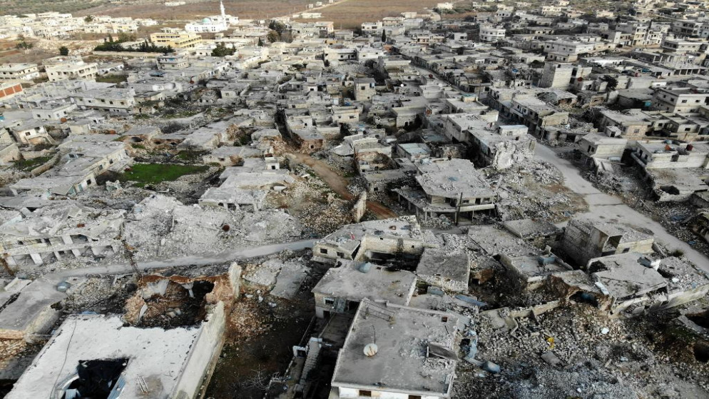 مباني مدمرة في بلدة إحسم السورية في ريف إدلب الجنوبي، 19 شباط/فبراير 2020. (عمر الحاج قدور/ أ ف ب)
