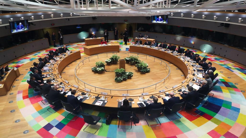 قادة الاتحاد الأوروبي خلال اجتماع لهم في العاصمة البلجيكية بروكسل. (أ ف ب)