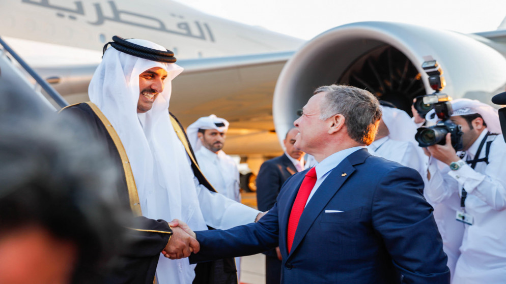 جلالة الملك عبدالله الثاني يستقبل صاحب السمو الشيخ تميم بن حمد آل ثاني، أمير دولة قطر بتاريخ 28 آذار/مارس 2017. (الديوان الملكي الهاشمي)