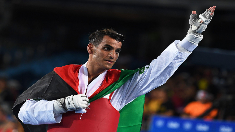 لاعب المنتخب الوطني للتايكواندو أحمد أبو غوش خلال مشاركته في أولمبياد ريو دي جانيرو. (اللجنة الأولمبية الأردنية)