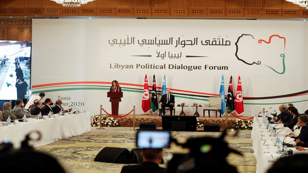 نائبة الممثل الخاص للأمين العام للأمم المتحدة للشؤون السياسية في ليبيا تتحدث خلال منتدى الحوار السياسي الليبي في تونس العاصمة، 9/11/2020. (رويترز)