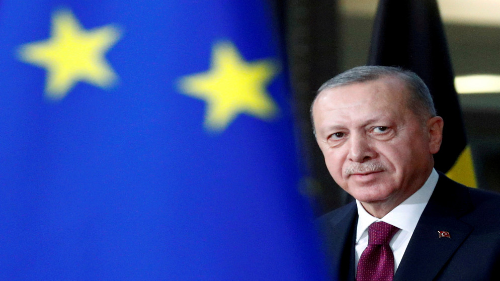 الرئيس التركي رجب طيب أردوغان لدى وصوله مجلس الاتحاد الأوروبي في بروكسل ببلجيكا. 09/03/2020. (فرانسوا لينوار / رويترز)