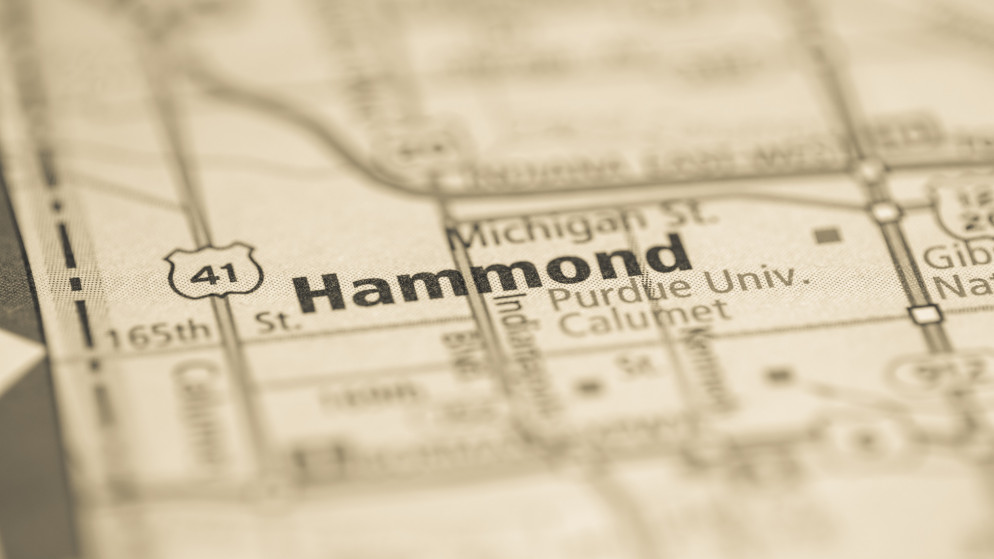 موقع مدينة هاموند في ولاية إنديانا الأميركية على الخريطة. (shutterstock)