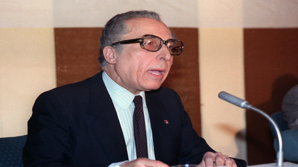 الأمين العام الأسبق لجامعة الدول العربية التونسي الشاذلي القليبي، 28 آذار/مارس 1989. (أ ف ب)