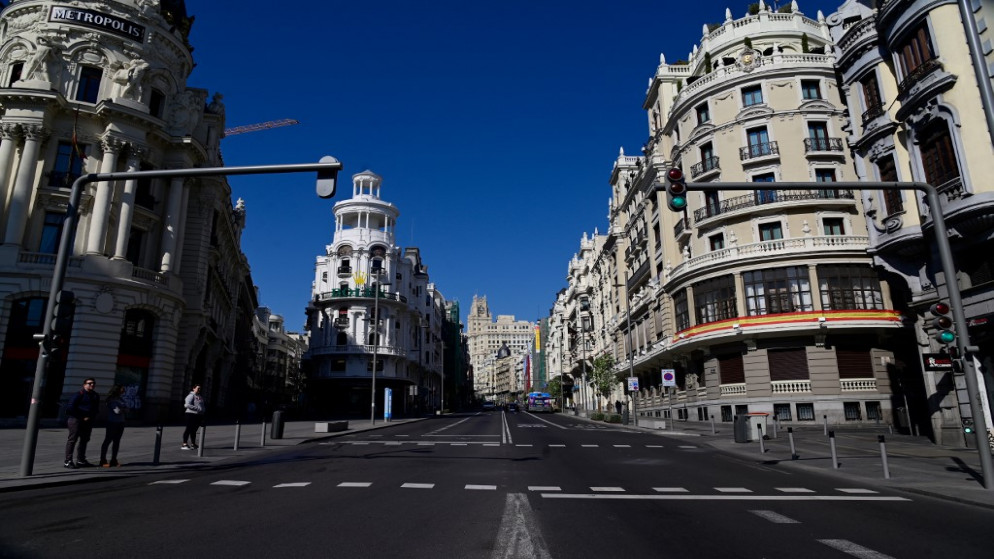 مدينة غران فيا في مدريد وهي فارغة، 14 مارس 2020. (أ ف ب)