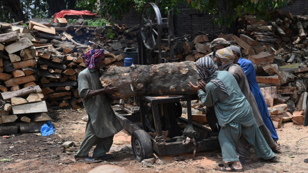 عمال يعدون ألواح تقطيع في لاهور .5 يوليو 2020.  (عارف علي / أ ف ب)