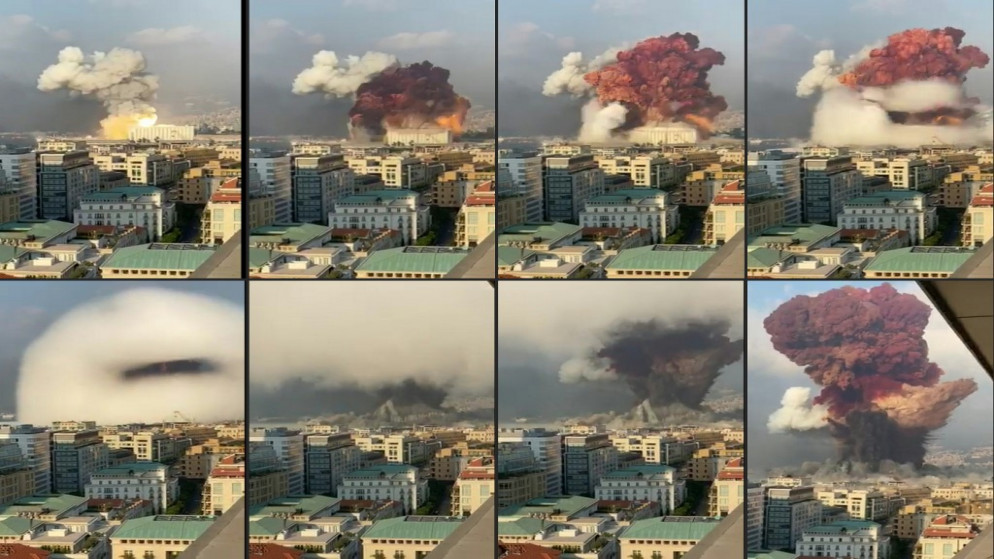 مجموعة من الصور لحظات الانفجار الضخم في مرفأ بيروت. 05 أغسطس 2020. (أ ف ب)
