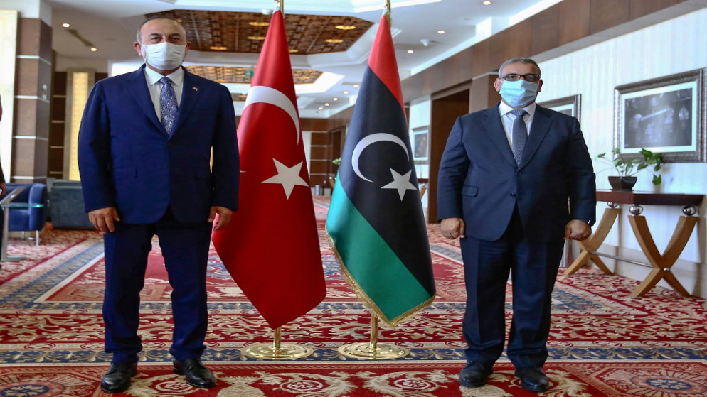 وزير الخارجية التركي مولود تشاوش أوغلو في طرابلس. 6 أغسطس 2020. (أ ف ب)