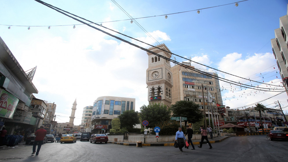 ميدان الساعة في وسط مدينة إربد. (صلاح ملكاوي/ المملكة)