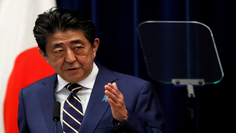 رئيس الوزراء الياباني شينزو آبي، 28 آذار/مارس 2020. (رويترز)