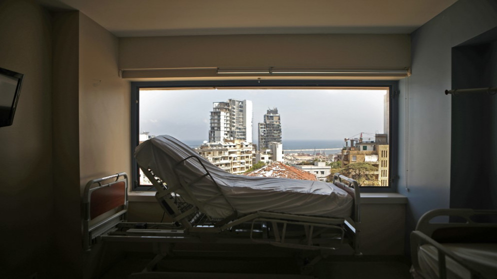 غرفة في مستشفى السان جورج في بيروت الذي تعرض لأضرار نتيجة انفجار المرفأ، 13 آب/أغسطس 2020. (أ ف ب)