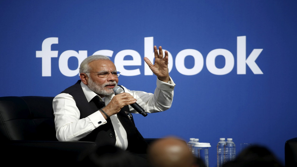 رئيس الوزراء الهندي ناريندرا مودي، في مقر فيسبوك في مينلو بارك بكاليفورنيا، 27 أيلول/سبتمبر 2015. (رويترز)