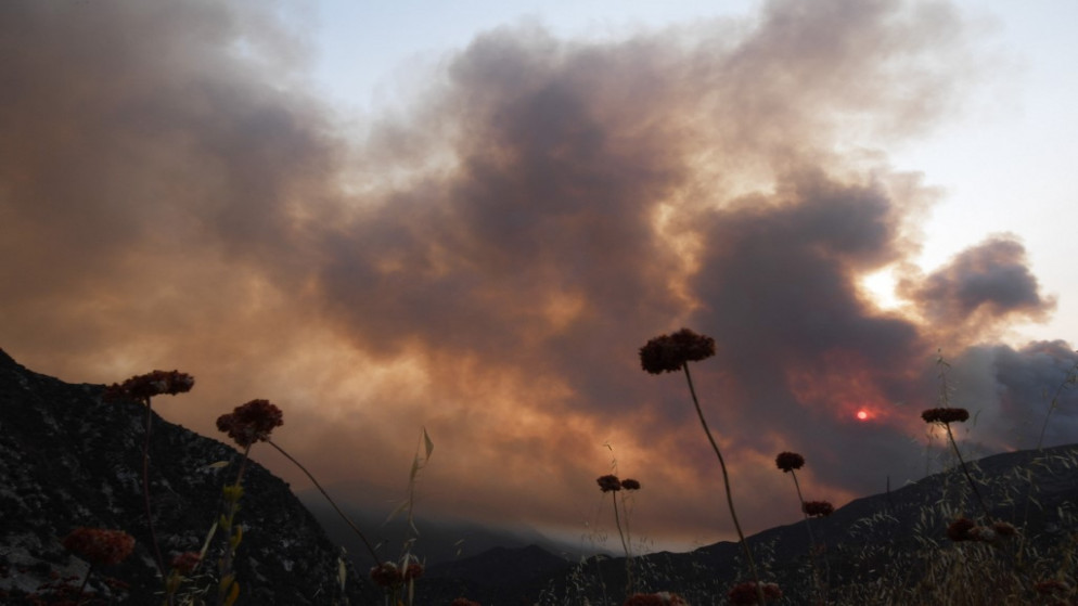 دخان متصاعد من حريق فوق غابة لوس أنجلوس الوطنية فوق دوارتي في كاليفورنيا في الولايات المتحدة، 7 أيلول/سبتمبر 2020. (أ ف ب)