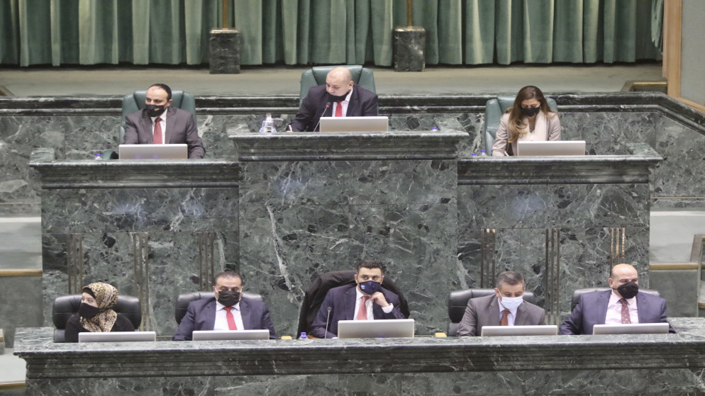 رئيس مجلس النواب، عبد المنعم العودات، خلال إلقاء البيان الوزاري لحكومة بشر الخصاونة. (المملكة)