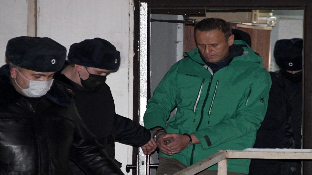 المعارض الروسي، أليكسي نافالني، عقب اعتقاله من سلطات السجون الروسية. (أ ف ب)