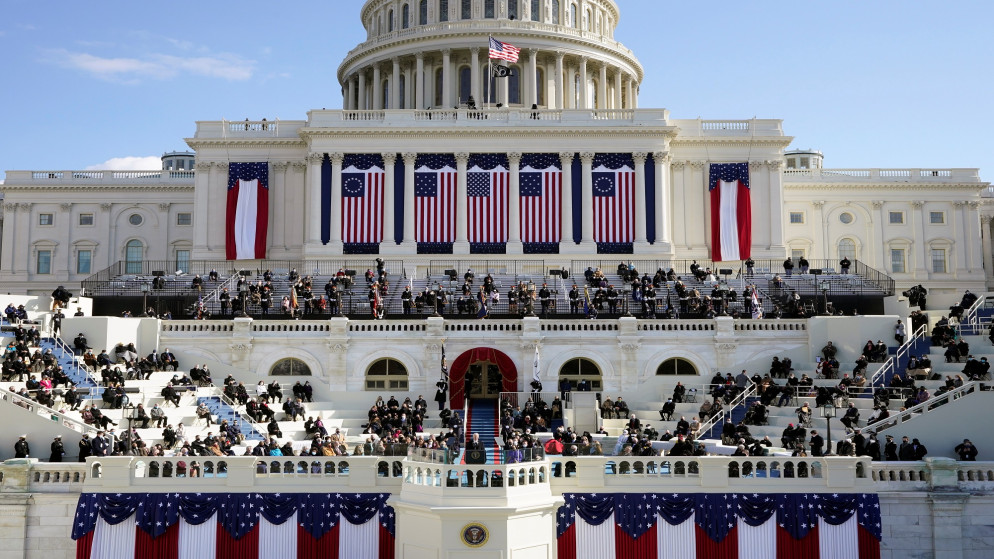 الرئيس الأميركي جو بايدن يتحدث خلال حفل التنصيب الرئاسي في مبنى الكابيتول في واشنطن، 20/1/2021. (باتريك سيمانسكي / رويترز)