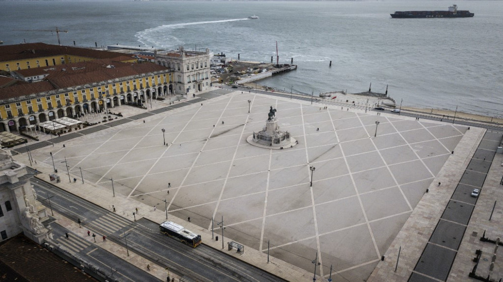 يُظهر مشهد جوي Terreiro do Paco في لشبونة .22 يناير 2021. (أ ف ب)