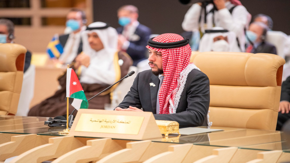 سمو الأمير الحسين بن عبدالله الثاني، ولي العهد في قمة "مبادرة الشرق الأوسط الأخضر" في الرياض. (الديوان الملكي الهاشمي)