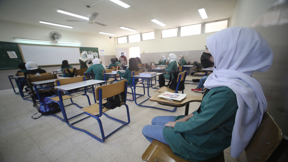صف مدرسي عند عودة الدراسة الوجاهية في المدارس. (صلاح ملكاوي/ المملكة)