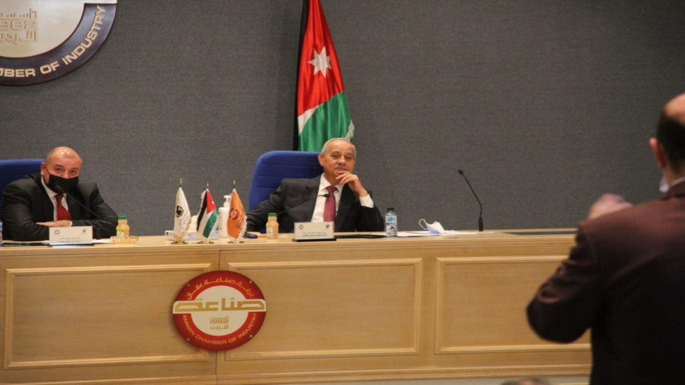 جانب من لقاء رئيس مجلس النواب عبد المنعم العودات ورئيس وأعضاء غرفتي صناعة الأردن وعمّان.(غرفة صناعة الأردن)