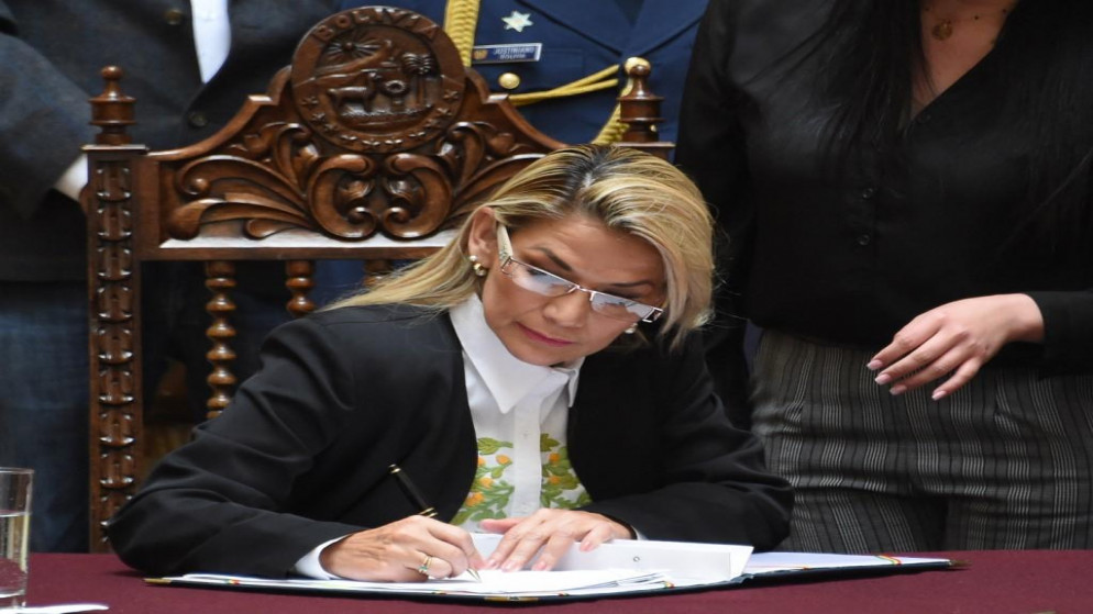 الرئيسة المؤقتة السابقة لبوليفيا جانين أنيز، 24 نوفمبر/تشرين الثاني 2019. (أ ف ب)