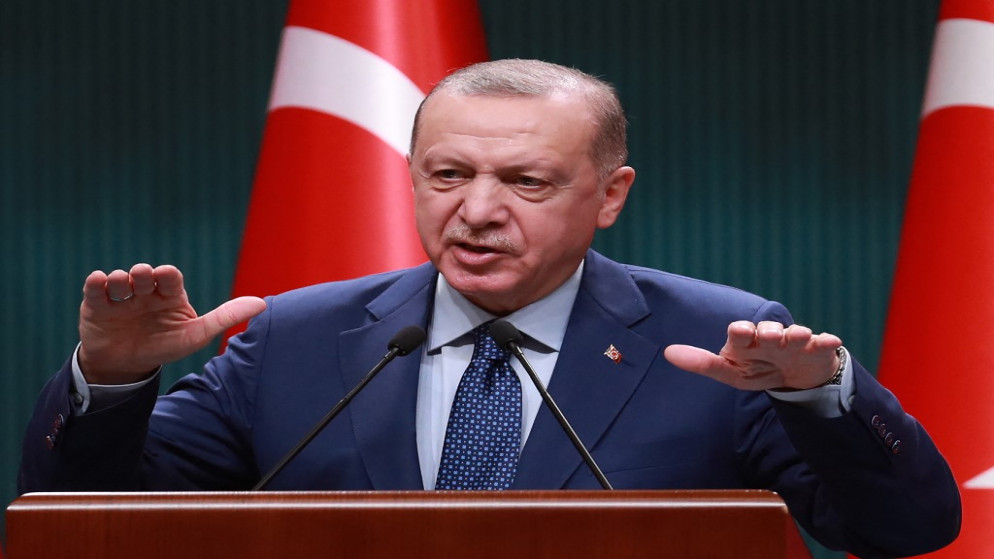 الرئيس التركي رجب طيب أردوغان في المجمع الرئاسي في أنقرة . 29 مارس 2021. (أ ف ب)