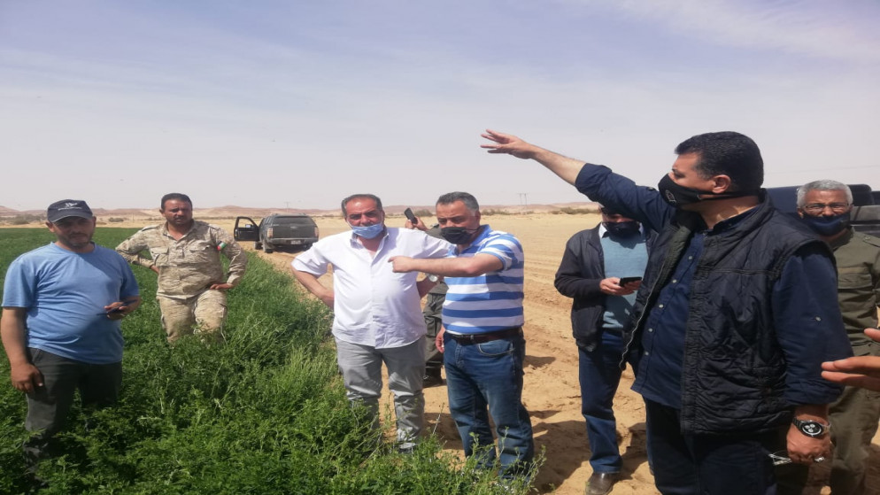 وزير الزراعة خالد حنيفات خلال جولة تفقدية لمتابعة مكافحة الجراد. (وزارة الزراعة)