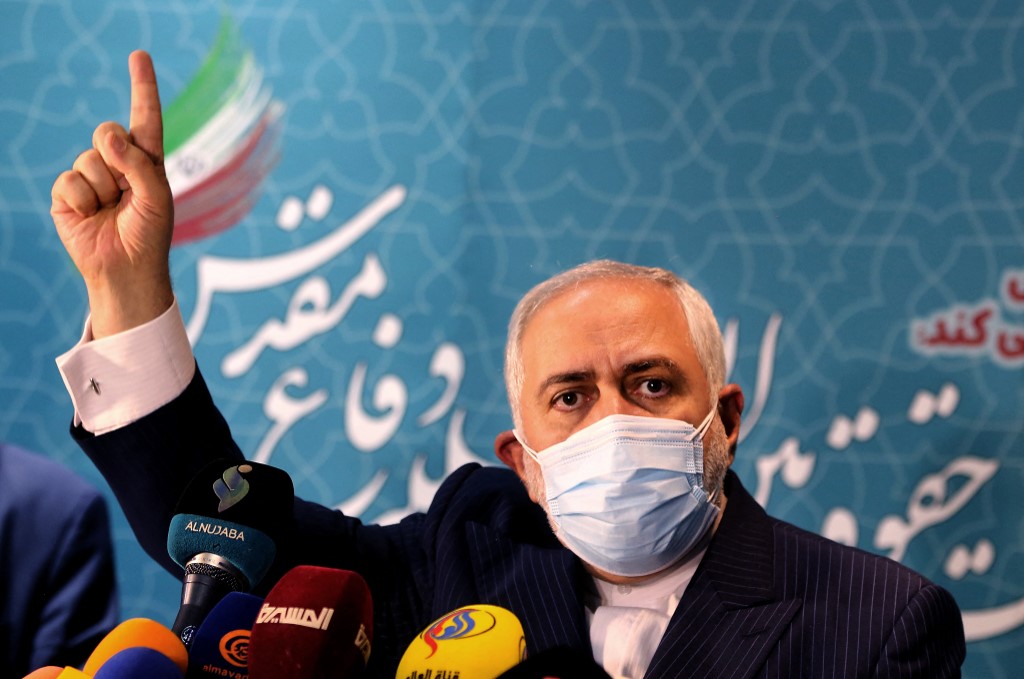 وزير الخارجية الإيراني محمد جواد ظريف 23 فبراير / شباط 2021. (أ ف ب)